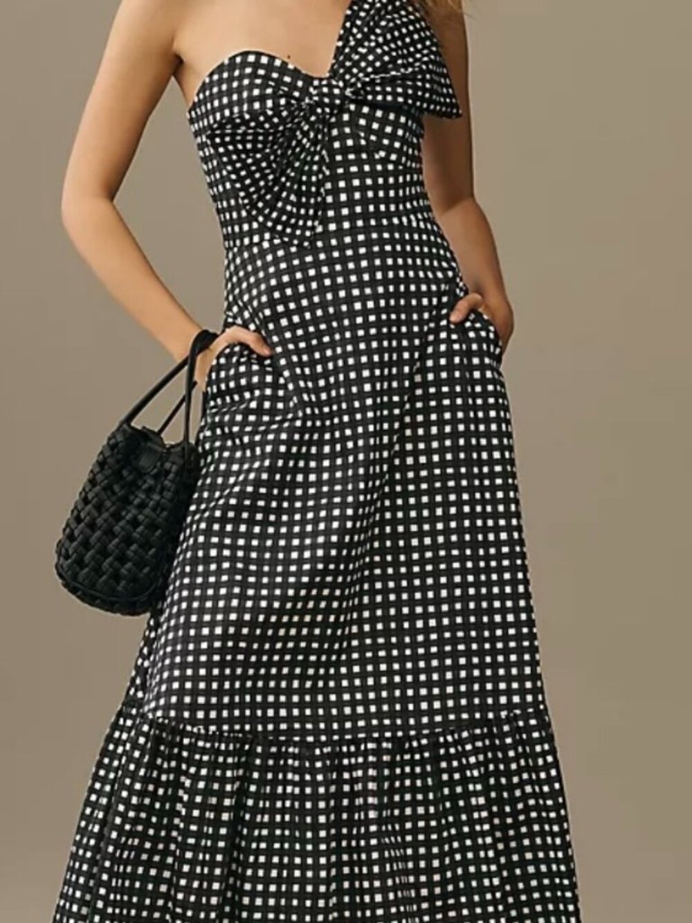 Anthropologie Maxi Dress, Gingham ( black and white) with Bow, size 10 NWT